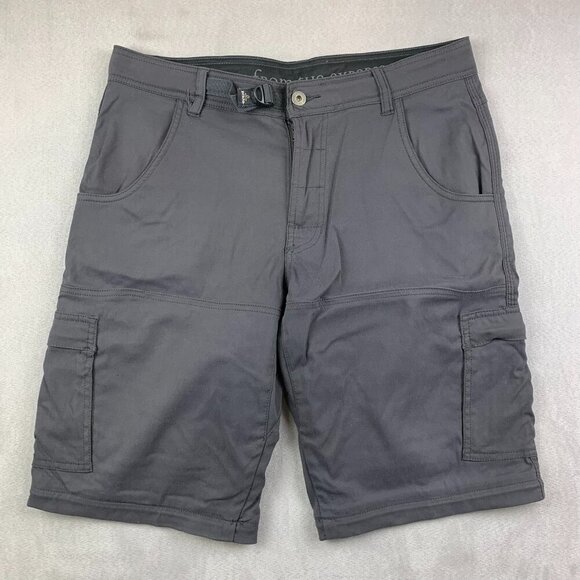 Prana Mens Shorts Small Gray Cargo Zion Belted 12" Inseam Outdoor Hiking UPF - Picture 1 of 9